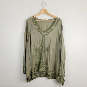 Odd Molly Cupro Boho Green Embroidered Blouse Shirt Long Sleeve Lace 2 Medium M
